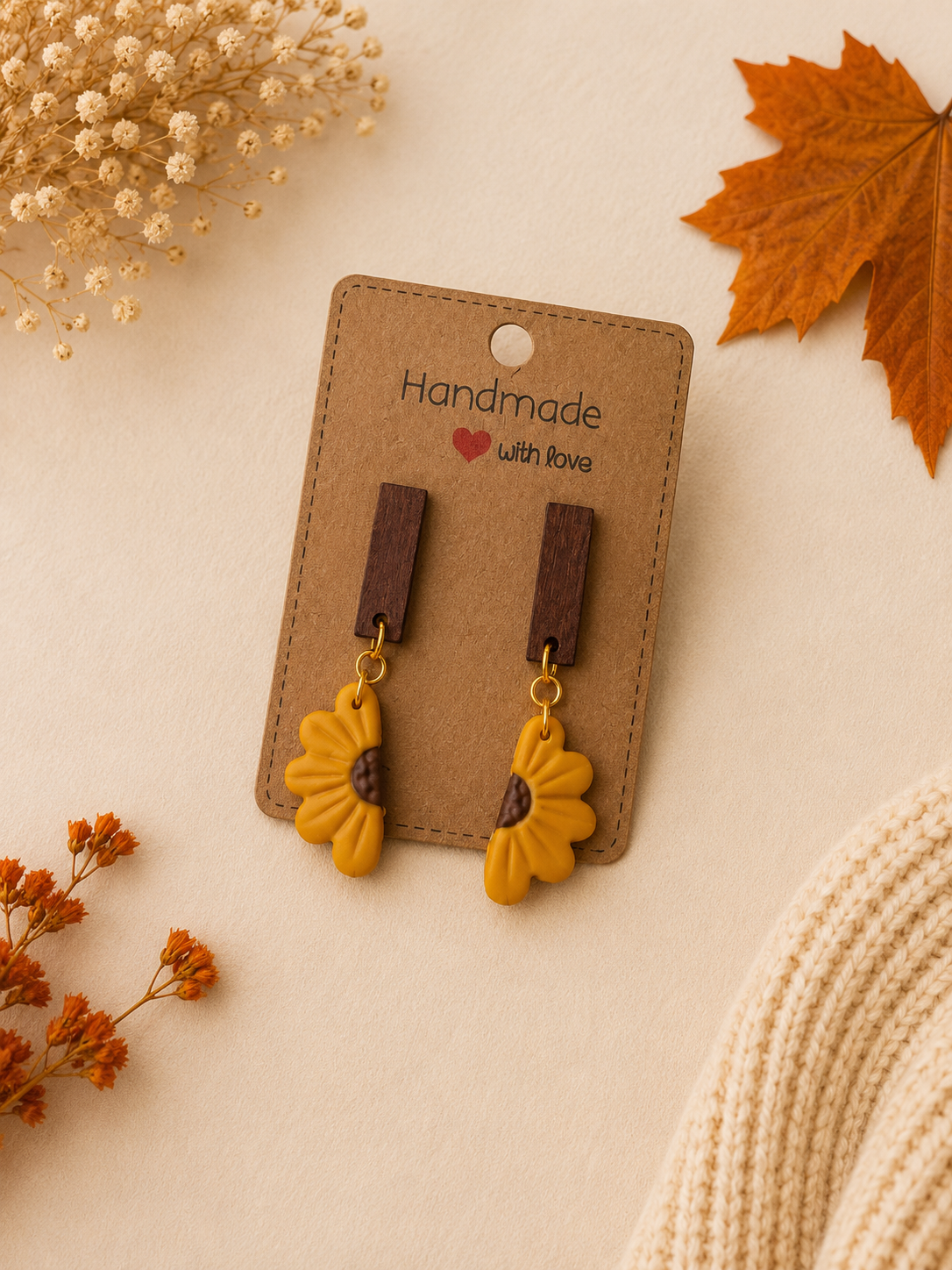 Wooden Sunflower Earrings