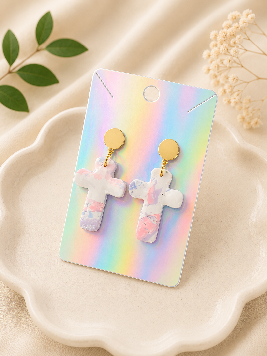 Marbled Cross Earrings