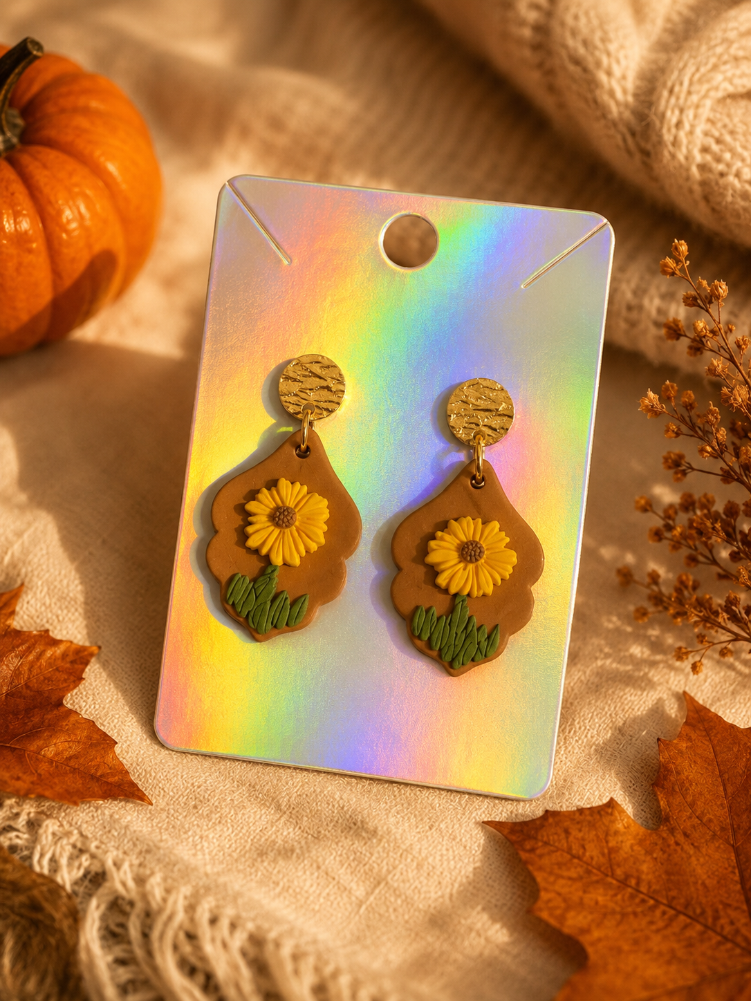Sunflower Clay Earrings