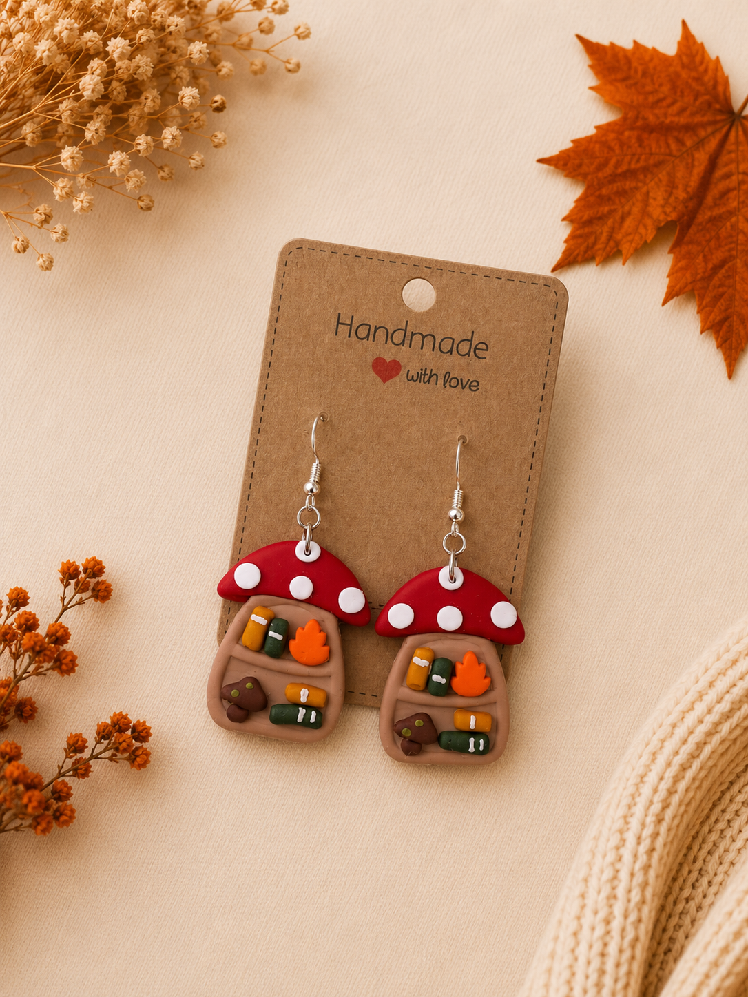 Mushroom Bookshelf Earrings